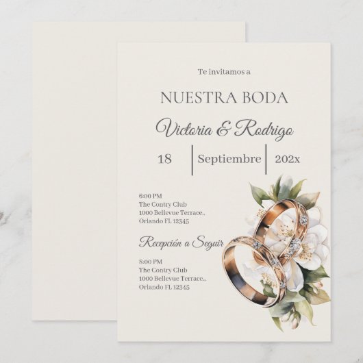 Boho Wedding with Rings 招待状 (正面/裏面)