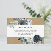 Boho Weiß Marineblau Pfingstrosen Kraft Heiratsant エンクロージャーカード (スタンド正面)