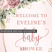 Boho Welcome Blush Pink Flowers Baby Shower Sign ポスター