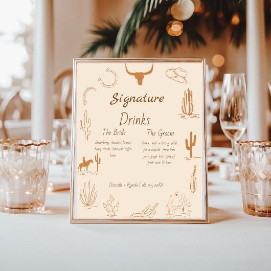 Boho Westernのバー結婚メニュー、ドリンクの結婚ポステ ポスター