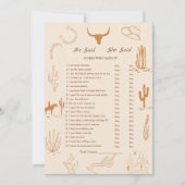 Boho Western誰が言ったブライダルシャワーゲームカード 案内状 (正面)