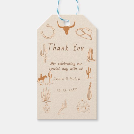 Boho Western Cowboy Illustration Wedding ギフトタグ (正面)