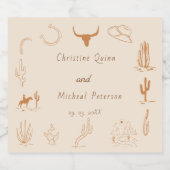 Boho Western Cowboy Illustration Wedding スパークリングワインラベル (シングルラベル)