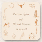 Boho Western Cowboy Illustration Wedding Paper コースター (正面)