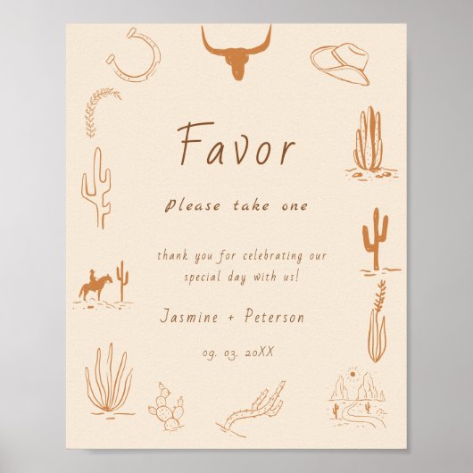 Boho Western Favorite People Wedding Favor sign ポスター (正面)