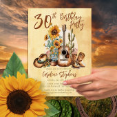 Boho Western Guitar Sunflowers 30th Birthdayパーティー 招待状