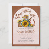 Boho Western Guitar Sunflowers 80th Birthday Party 招待状 (正面)