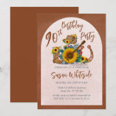 Boho Western Guitar Sunflowers 90th Birthday Party 招待状 (正面/裏面)