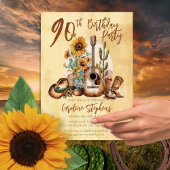 Boho Western Guitar Sunflowers 90th Birthday Party 招待状