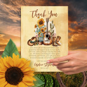 Boho Western Guitar Sunflowers Thank You サンキューカード
