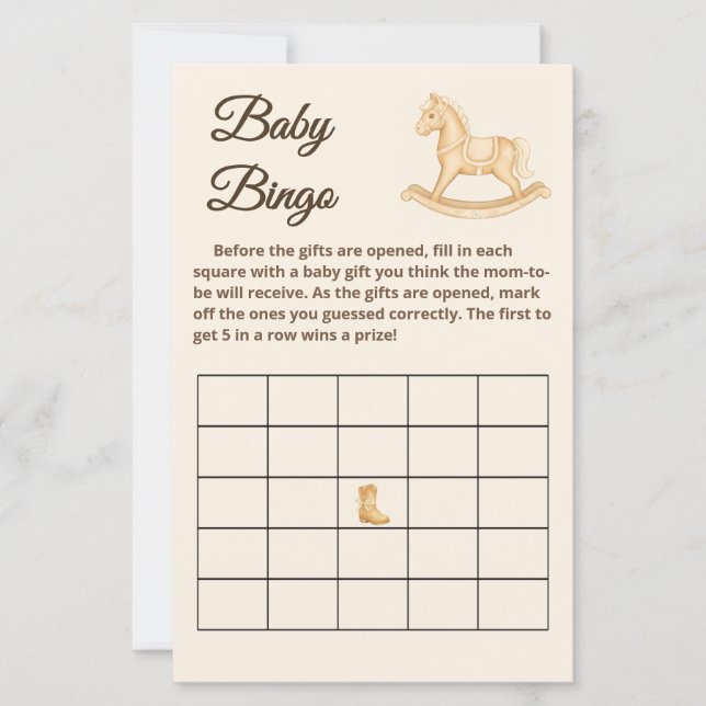 Boho Western Rocking Horse Baby Bingo Game Card (正面)