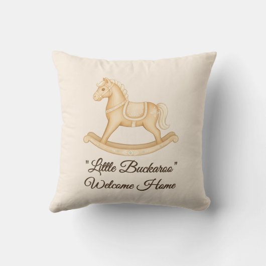 Boho Western Rocking Horse Nursery Throw Pillow クッション (裏面)