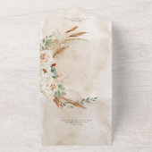 Boho White 素朴 Roses & PampasのQRコ結婚ード オールインワン招待状 (外側)
