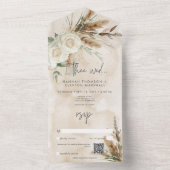 Boho White 素朴 Roses & PampasのQRコ結婚ード オールインワン招待状 (内側)
