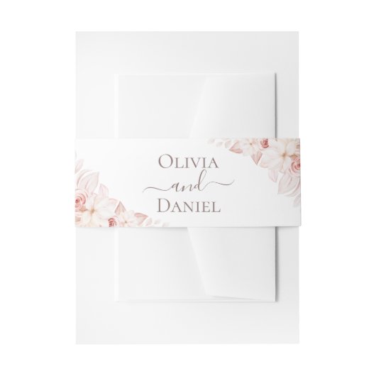Boho White and Pink Roses 結婚's 招待状ベリーバンド (正面例)