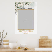 Boho White Roses Greeneryの写真結婚プロップ ポスター (キッチン)