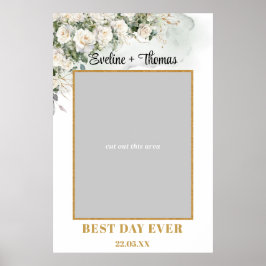 Boho White Roses Greeneryの写真結婚プロップ ポスター