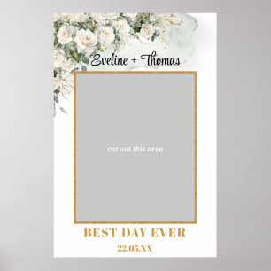 Boho White Roses Greeneryの写真結婚プロップ ポスター
