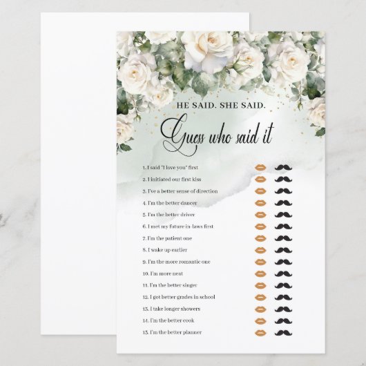 Boho White Roses Greenery金ゴールドと言った (正面/裏面)