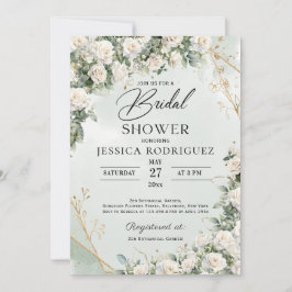 Boho White Roses Greenery Bridal Shower Invitation 招待状