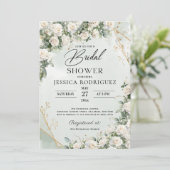 Boho White Roses Greenery Bridal Shower Invitation 招待状 (スタンド正面)