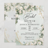 Boho White Roses Greenery Bridal Shower Invitation 招待状 (正面/裏面)