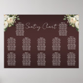 Boho White Roses on Burgundy'結婚's Seat Chart ポスター (正面)