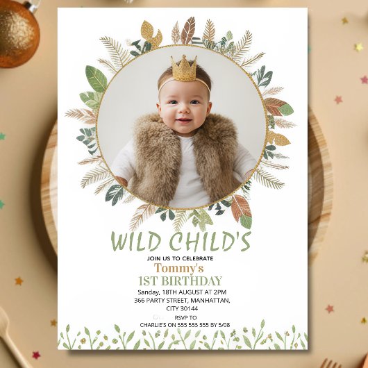 Boho Wild Child 1st Birthday Photo Invitation 招待状