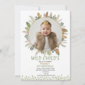 Boho Wild Child 1st Birthday Photo Invitation 招待状 (正面)
