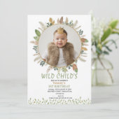Boho Wild Child 1st Birthday Photo Invitation 招待状 (スタンド正面)