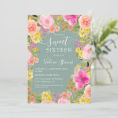 Boho wild flowers Eucalyptus watercolor Sweet 16  招待状 (スタンド正面)