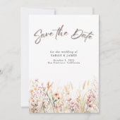 Boho Wild Flowers Save the Date Card | Minimalist セーブザデート (正面)