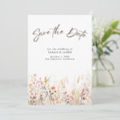 Boho Wild Flowers Save the Date Card | Minimalist セーブザデート (スタンド正面)