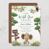 Boho Wild One Safari Elephant Boy Baby Shower 招待状 (正面/裏面)