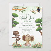 Boho Wild One Safari Elephant Boy Baby Shower 招待状 (正面)