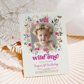 Boho Wild One Wildflower 1st Birthday写真 招待状