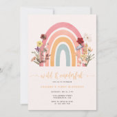 Boho Wild & Onederful Wildflower Rainbow Birthday 招待状 (正面)