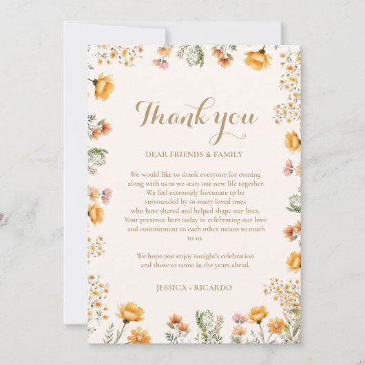 Boho Wildflowerの結婚推測テーブルサンキューカード 招待状 (正面)