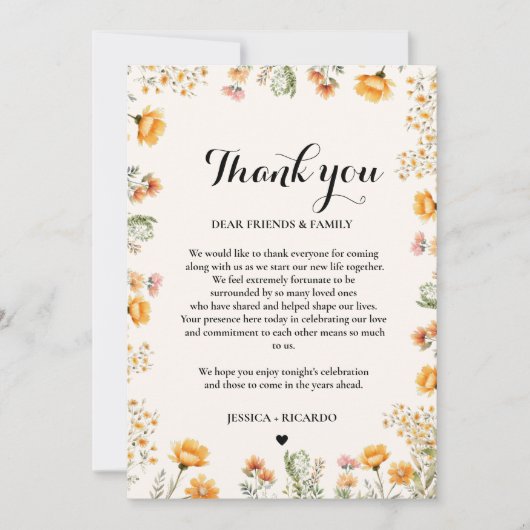 Boho Wildflowerの結婚推測テーブルサンキューカード 招待状 (正面)