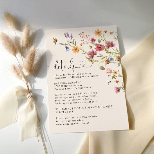 Boho Wildflowerの結婚詳細エンクロージャカード エンクロージャーカード