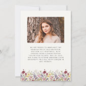Boho Wildflowerアイボリー写真グラッド発表 招待状 (裏面)