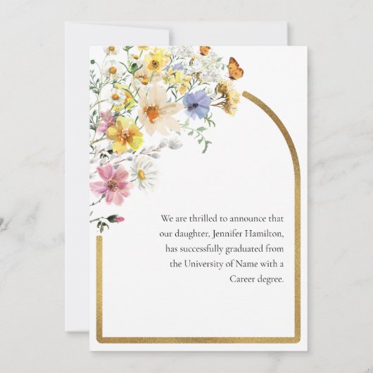 Boho Wildflowerカラフル写真卒業 案内状 (裏面)