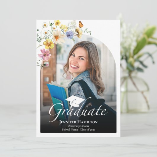 Boho Wildflowerカラフル卒業パーティーの写真 招待状 (スタンド正面)