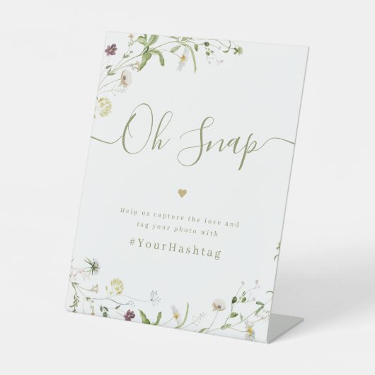 Boho Wildflowerスクリプト素朴結婚なOh Snap 台座サイン (正面)