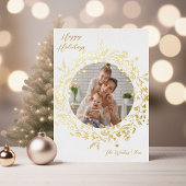 Boho Wildflowerモダンリース写真金ゴールド&ホワイト 箔シーズンカード