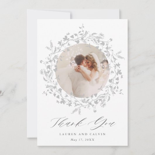 Boho Wildflowerモダンリース結婚の2枚の写真 サンキューカード (正面)