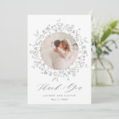 Boho Wildflowerモダンリース結婚の2枚の写真 サンキューカード (スタンド正面)