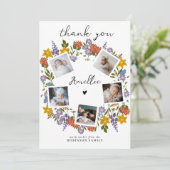 Boho Wildflowerリース写真コラージュ赤ちゃんシャワー サンキューカード (スタンド正面)