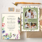 Boho Wildflower写真QRコードクリー結婚ム 招待状