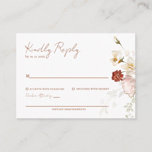 Boho Wildflower素朴フローラRSVPカード エンクロージャーカード (正面)